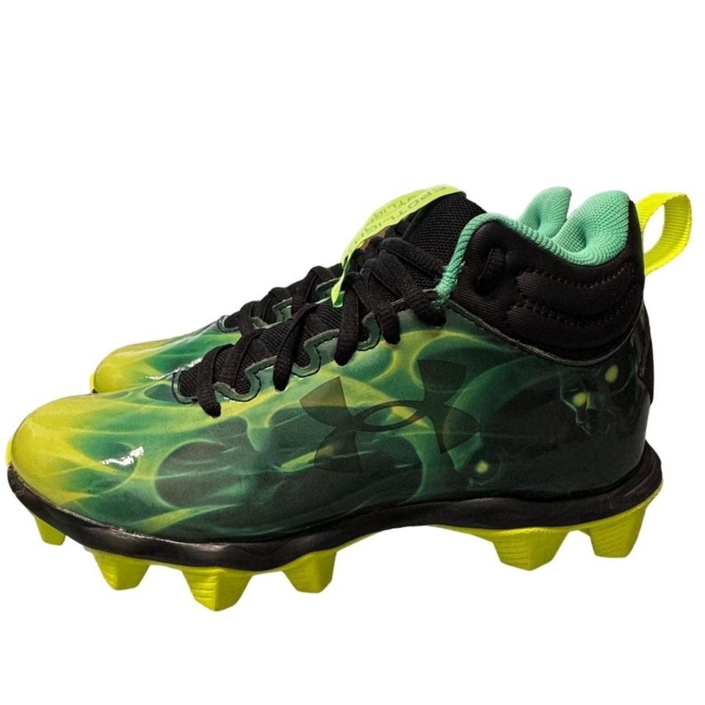 Under Armour Spotlight AF Football Cleats Boys 4Y Green Yellow Hidden Skull RARE